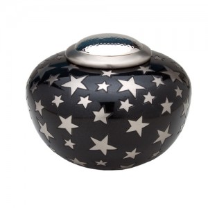 Round Simplicity Cremation Ashes Urn (Black with Silver Stars)